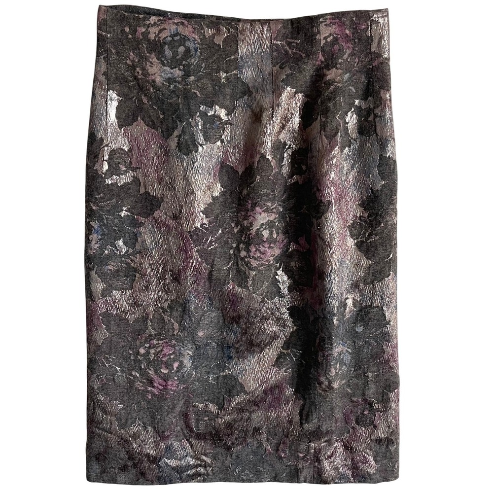 Teri Jon Floral Jacquard Pencil Skirt Metallic Silver Purple Women's Size 6